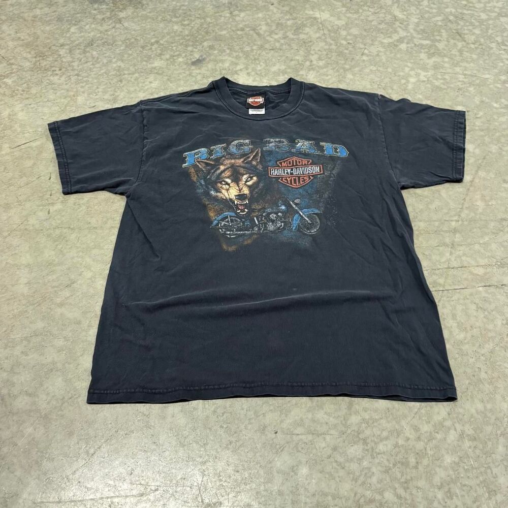 Harley-davidson Men's Black and Grey T-shirt